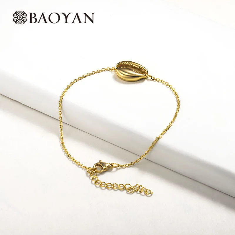 Baoyan простой золотой браслет с ракушками Модный женский для пары золотые и