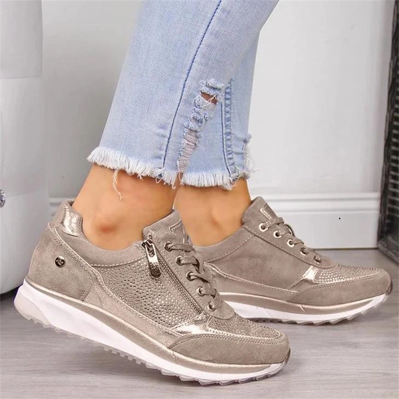 

Женские кроссовки с золотистой молнией сбоку, женская обувь, повседневные кроссовки для тренировок, разные цвета, размера плюс Tenis Feminino Zapatos ...