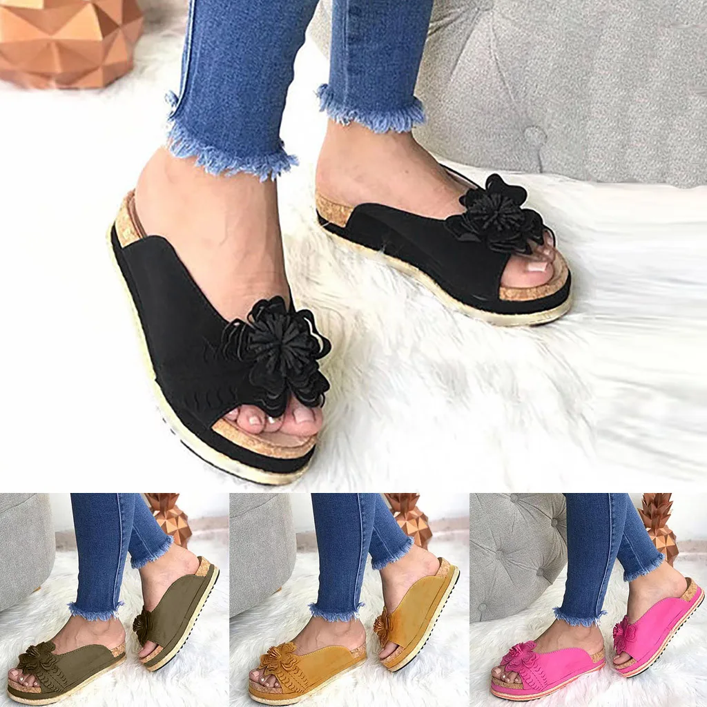 

SAGACE Leisure slippers Womens Shoes Flat Open Toe Flower Shoes Thick Bottom Comfortable Casual Shoes Women Ladies Roman Slipper