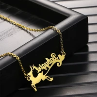 personalized custom deer necklaces custom name pendant necklace for women stainless steel jewelry chain choker christmas gift