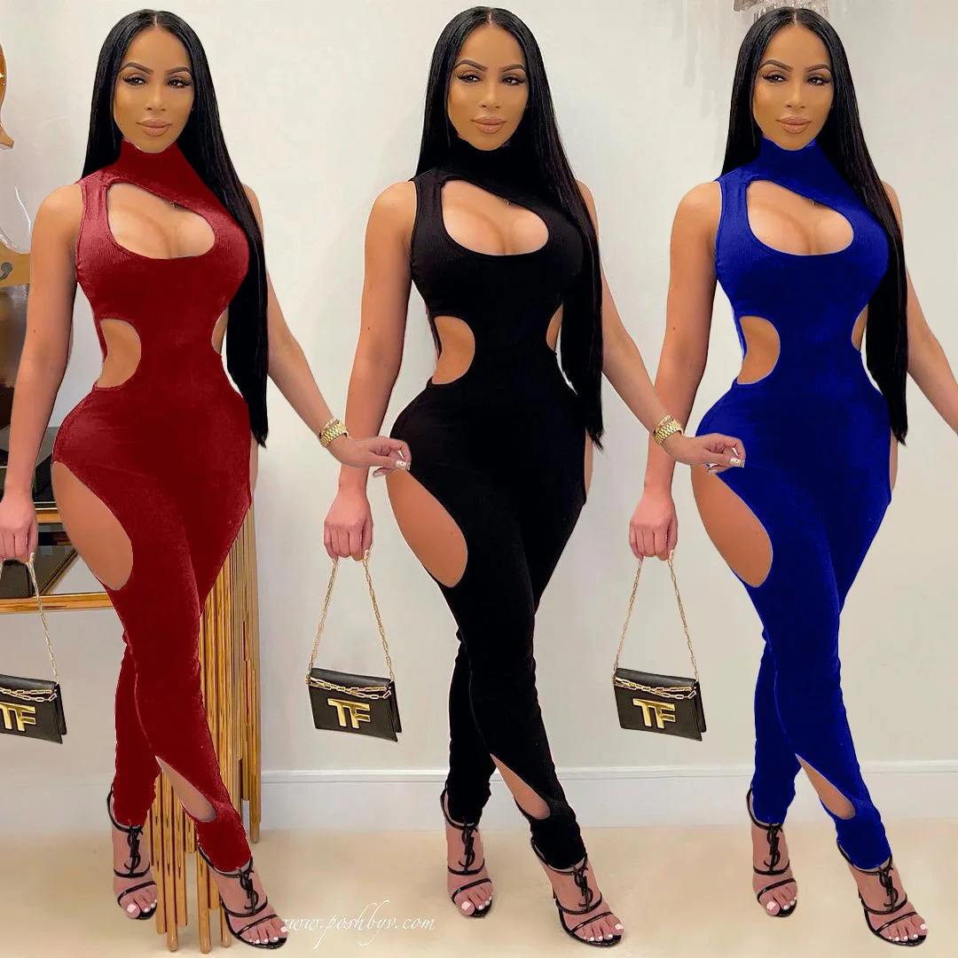 Women's Jumpsuit Women Long Jumpsuits Skinny Hollow Out Backless Sleeveless Workout Overalls Sportswear Fashion Basic 2021 New