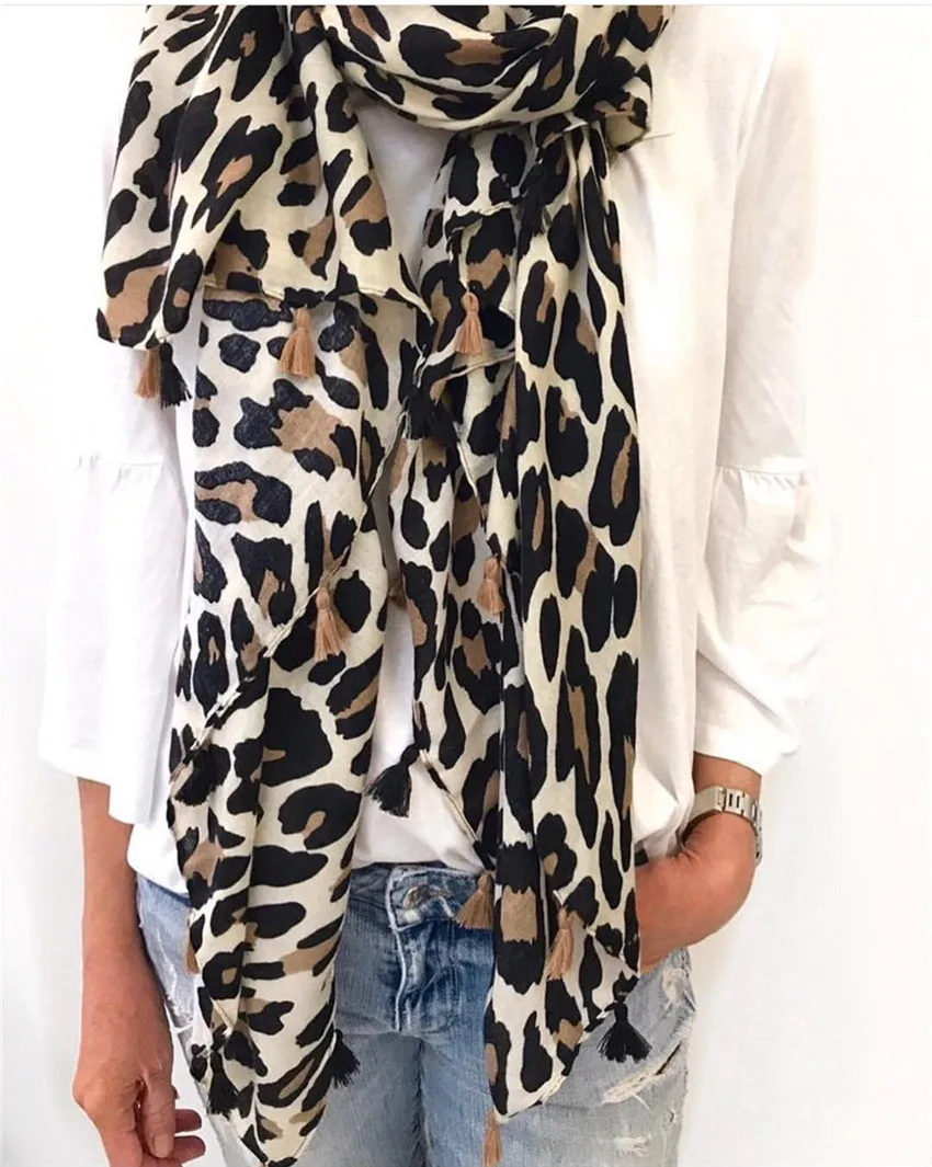

Женский модный брендовый Леопардовый шарф в горошек с кисточками, Женский мягкий теплый шарф с принтом, мусульманский хиджаб, 2021