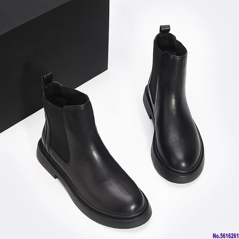 

Ботинки женские до щиколотки в британском стиле ботинки без каблука с круглым носком Зимняя обувь женские ботинки на плоской подошве черны...