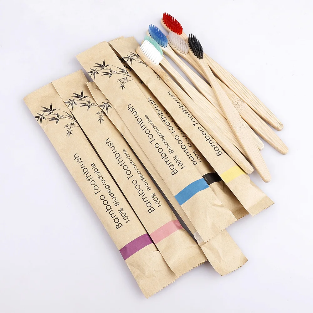 

10pcs Natural bamboo charcoal Soft Toothbrushes Eco friendly recyclable pack Biodegradable Vegan Oral Care Tooth brush wholesale