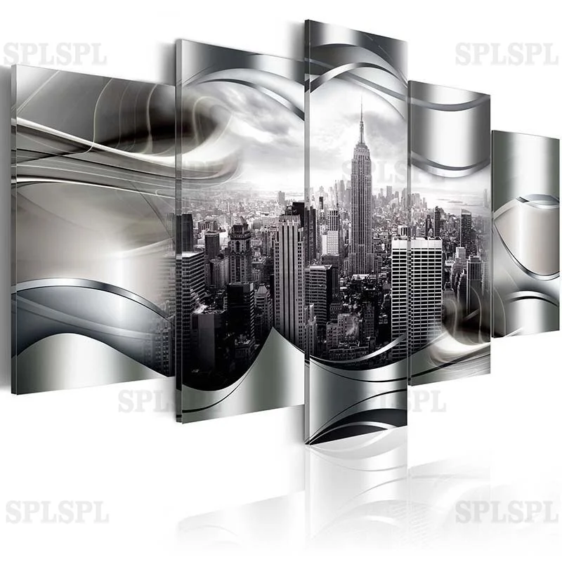 

City Construction Scenery Posters and Prints New York 5 Pieces Modern Canvas Painting Modular Pictures for Living Room Decor