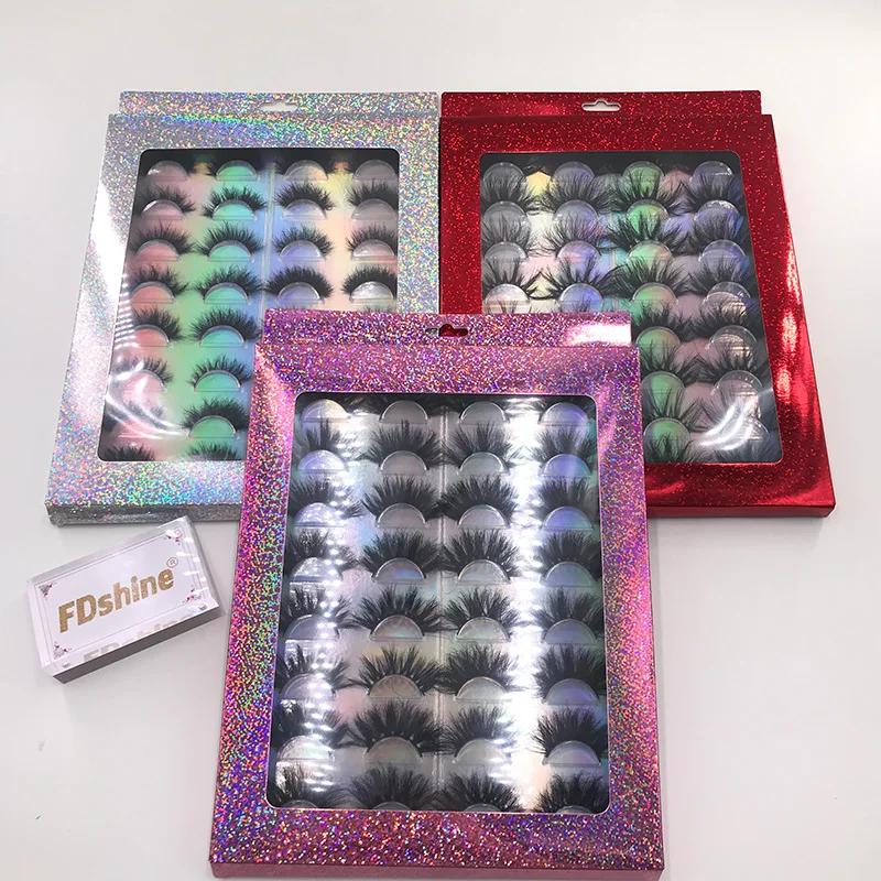 

Glitter Soft 16Pairs Lash Boxes Packaging With 25mm 27mm Regular Handmade Mink Lashes 16pairs Eyelash Books Package