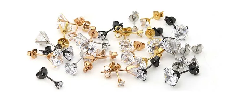 

3mm-8mm Luxury Sterling Small Round CZ Zircon Push Back Stud Earrings For Women Wedding Engagement Piercing Jewelry