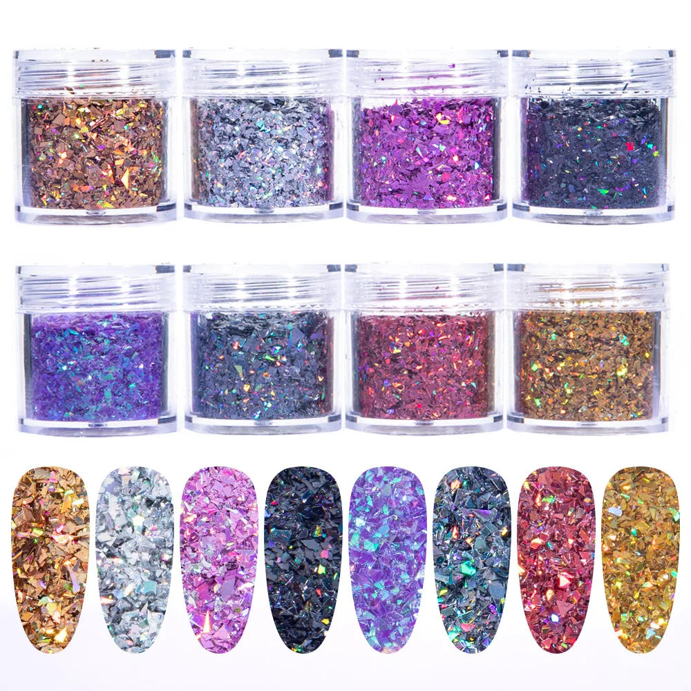 1 банка для ногтей блестки порошок смешанные формы нерегулярные Блестящие