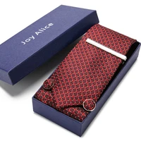 newest design brand gift box 100 silk tie hanky pocket squares cufflink set tie clip necktie box dropshipping wine red