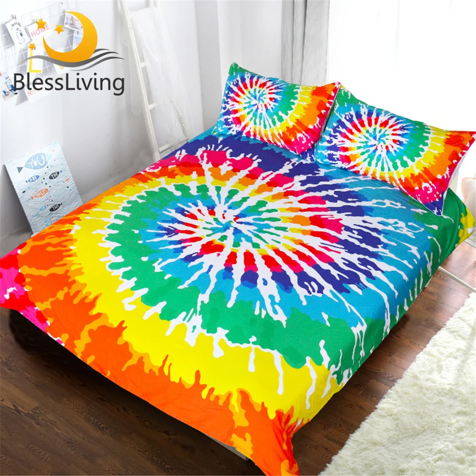 

Blessliving Rainbow Tie Dye Bedding Set Colorful Duvet Cover Queen Psychedelic Watercolor Artsy Bedclothes 3 Piece Art Bedspread
