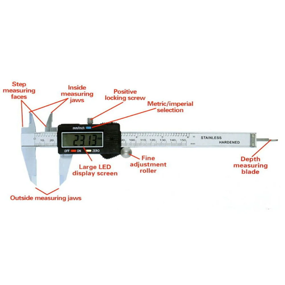

LCD Digital Vernier Caliper 6 Inch Micrometer Electronic Measuring Tools Button Battery With Storage Box Digital Tools Calipers