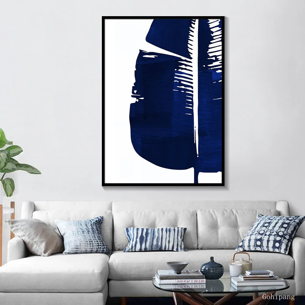 Черно-белые темно-синие листья пальмы современный минималистичный