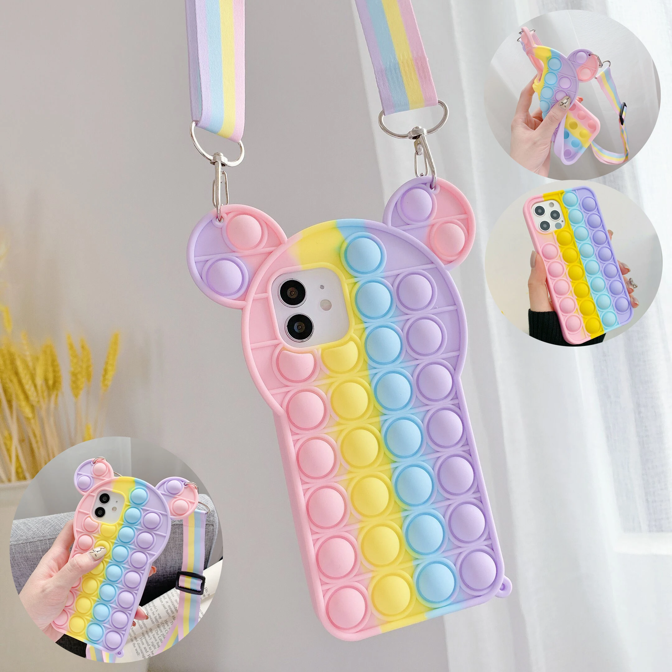 

Push Bubble Relieve Stress Case for IPhone 11 12 13 Pro XS Max Xr X 6s 7 8 Plus Silicone Soft Pop Fidget Toys Rainbow Cover New