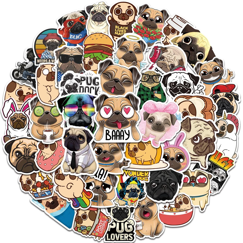 50pcs kawaii pug dog animal stickers gift for girl cute puppy decal sticker to diy stationery phone laptop bicycle water cup free global shipping