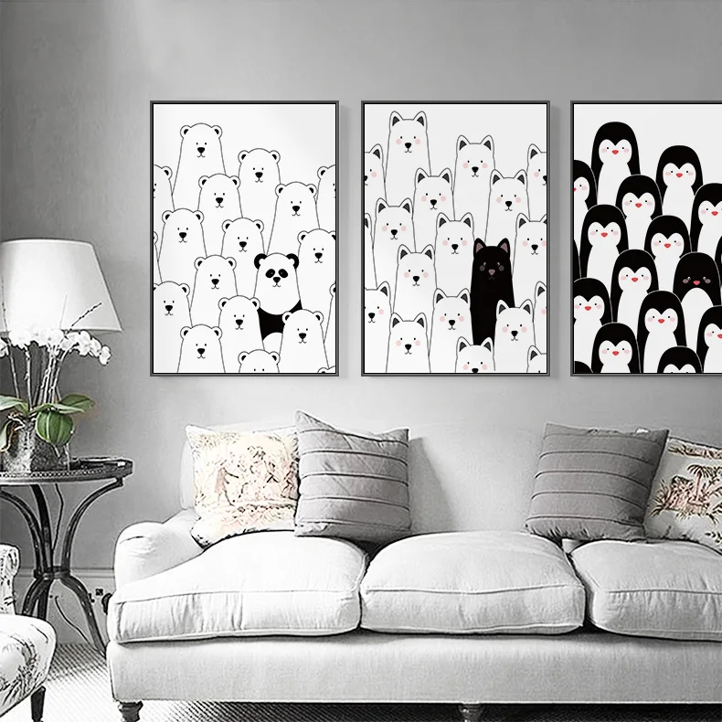 Картина на холсте мультяшное искусство картина для гостиной милый белый медведь