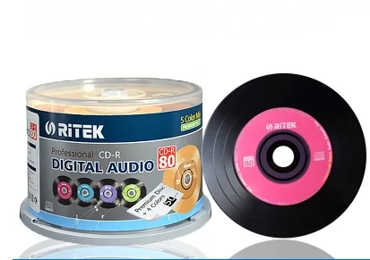 Ritek Black CD-R Blank disks Recordable 700MB 80MIN 52X 50 CD Disc Blank With 5 colors