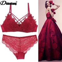 sexy underwear set cotton no steel ring thin section small chest gathered comfortable bra anti sagging lace seamless bra