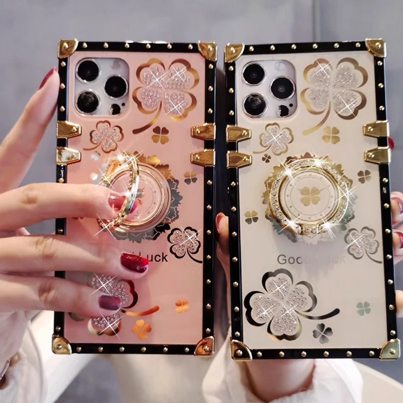 Роскошный Алмазный Клевер квадратный силиконовый чехол для Samsung Galaxy S9 S10 e S20 S21 S22