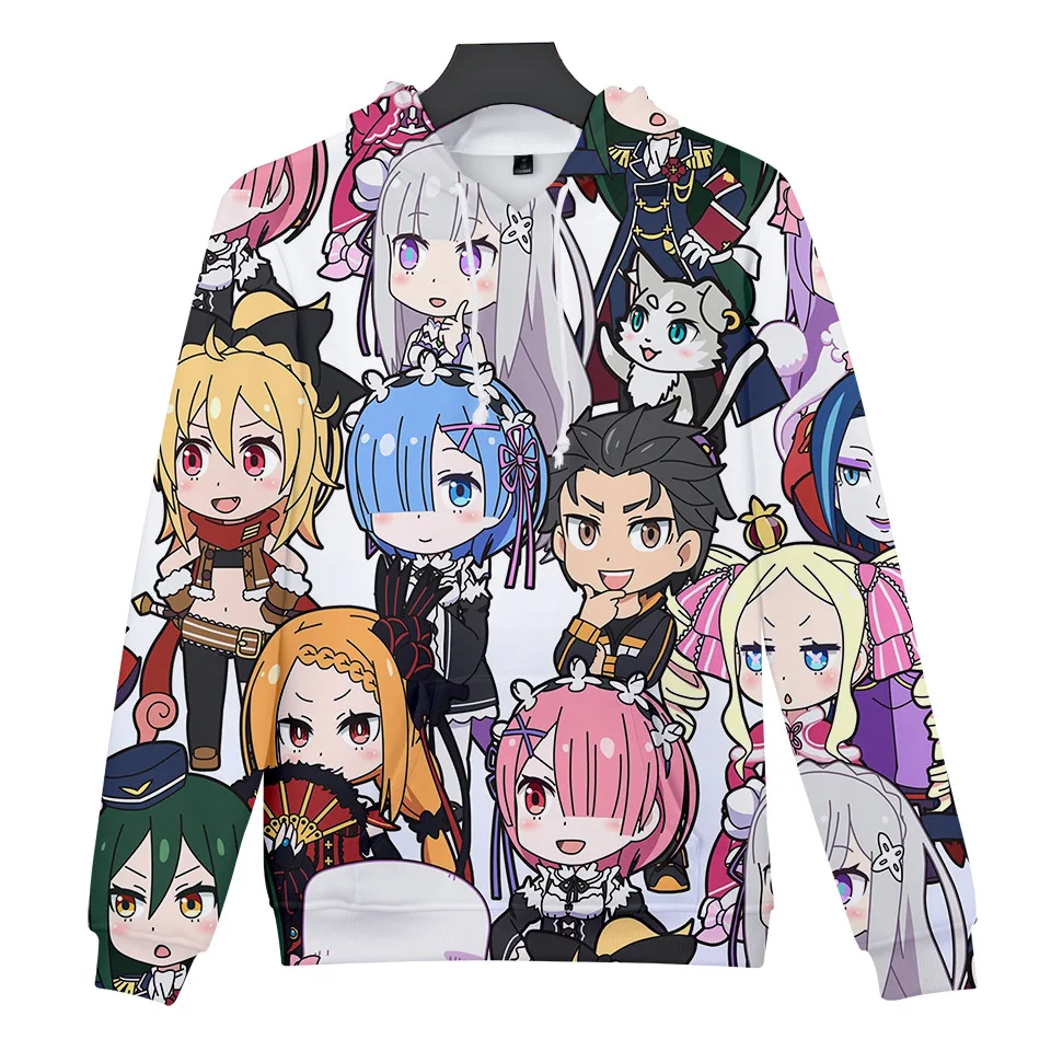 Natsuki Subaru Толстовка Re ZERO пусковая Аниме толстовки Rem Ram для женщин/мужчин Emilia пары Косплей куртка свитер Одежда