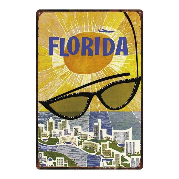 

Florida Beach Plaque Metal Vintage Travel Tin Sign Metal Plate For Wall Pub Cafe Home Art Craft Decor