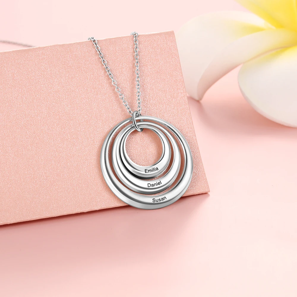 Ожерелье для матери с именами на заказ трехслойное колье гравировкой семейный