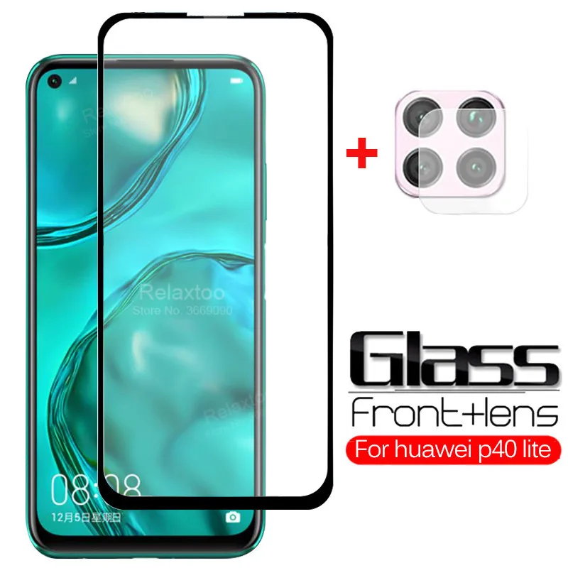 2 In 1 Screen Protector Full Protective Glass For Huawei P40 Lite E Back Camera Lens Film Tempered Glass For Huawei P 40 Lite Leather Bag
