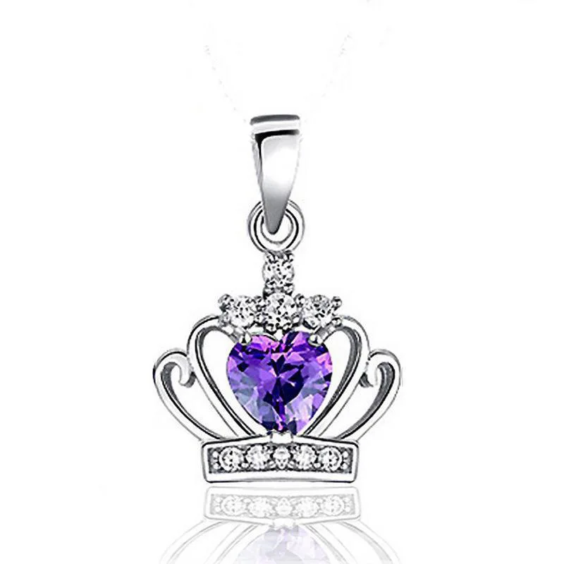 only pendant purple Ожерелье с кулоном в виде короны для женщин, Кристальное ожерелье королевы принцессы, s& Кулоны, 925 пробы, серебряный цвет, подвеска без цепи - Окраска металла: only pendant purple