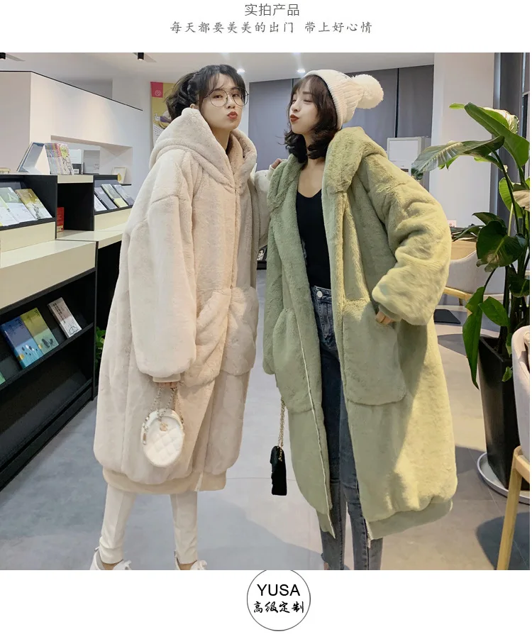 30 Degrees Fur Coat Women Casual Hoodies Furry Thick Warm Long Faux Rabbit Fur Jacket Loose Winter Coat Women OverCoat