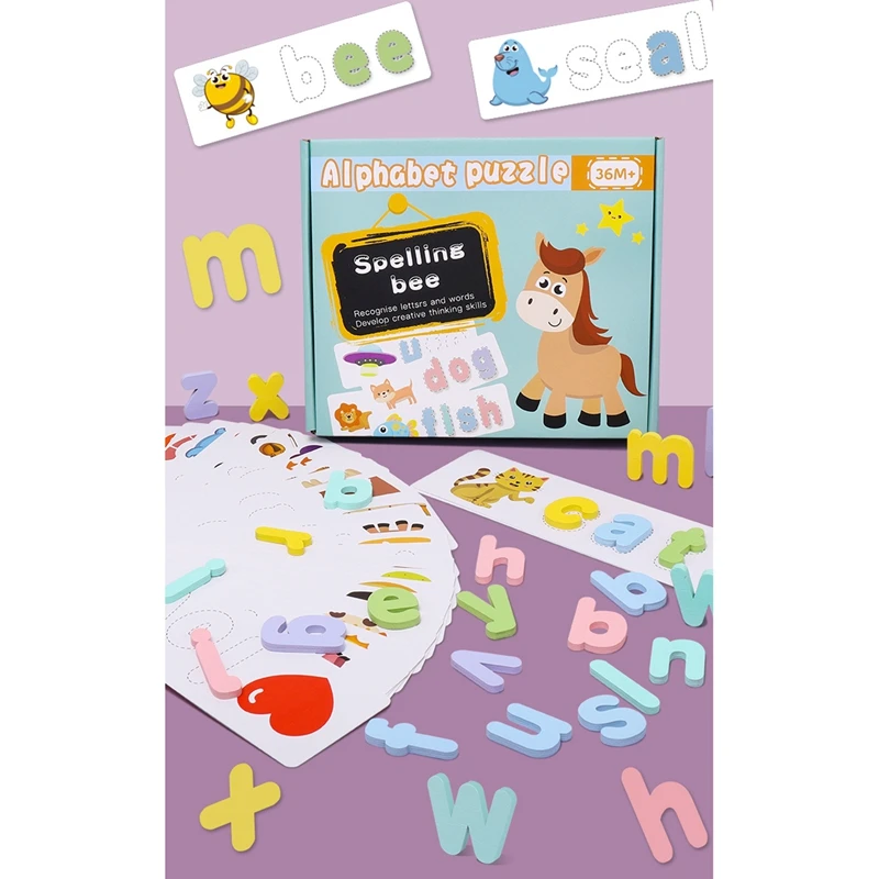

Wooden Word Spelling Practice Game Alphabet Learning Cards Set Toy English Letters Spelling Card Word Toys for Kids