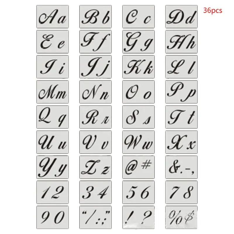 

P82F 36pcs/set Letter Alphabet Stencil Wall Painting Wood DIY Drawing Template with Punctuation Plastic Art Craft