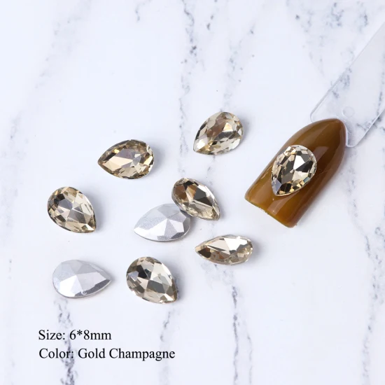 GoldChampagne 6x8mm 10 шт. Кристаллы Стразы для ногтей Блеск капли воды украшения для ногтей 3D стеклянный камень драгоценный камень плоская задняя сторона поддельные ювелирные изделия с алмазами TR896 - Цвет: GoldChampagne 6x8mm
