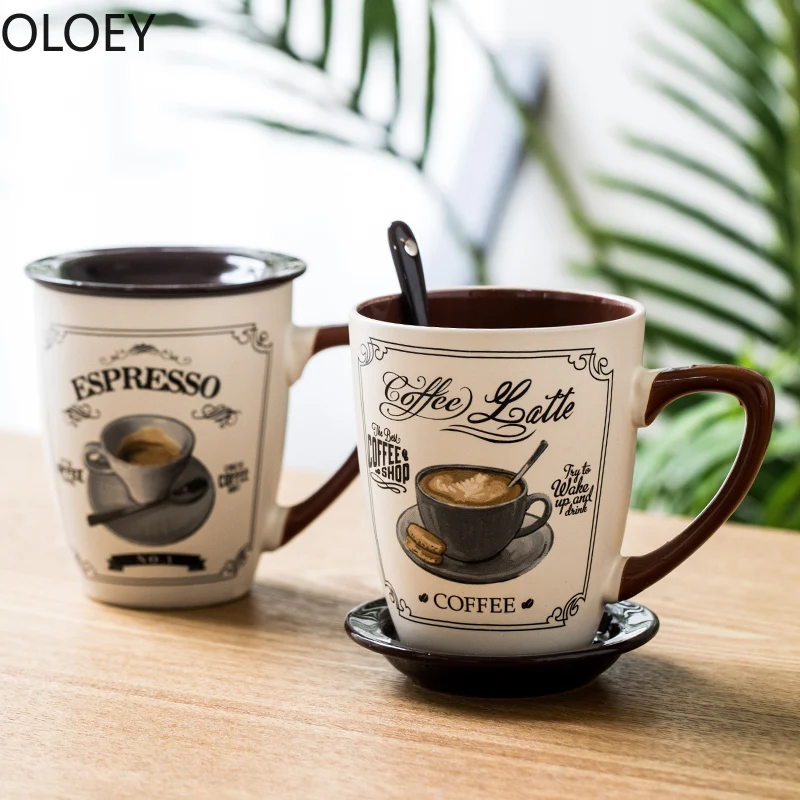 Large Luxury Coffee Mugs Ceramic Simple Tazas Para Cafe Handmade Milk with Lids and Spoon Travel Cups | Дом и сад