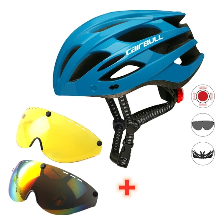 Blue 2lens 226 г 3 объектива велосипедный шлем Магнитные очки MTB дорожный велосипедный шлем с задним светом горный козырек велосипедный шлем BMX - Цвет: Blue 2lens