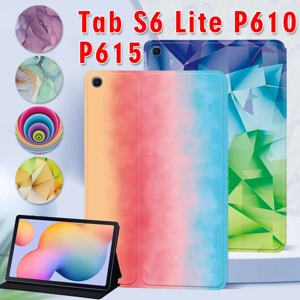 

Tablet Case for Samsung Galaxy Tab S6 Lite P615/P610 10.4 Inch Watercolor Series Anti-Fall PU Leather Protective Cover + Stylus