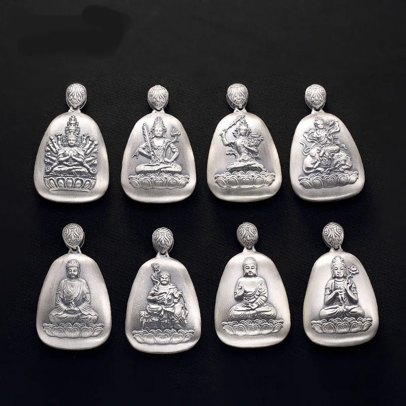 

S999 Pure Silver Chinese Zodiac Eight Patron Saints Natal Fine Silver Sweater Chain Women's Pendant