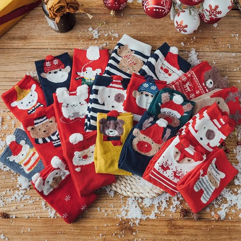 

Christmas Socks Gift Set Women Socks Thick Winter Cotton Female Sock Keep Warm Christmas reindeer Snowman Santa Claus Printed