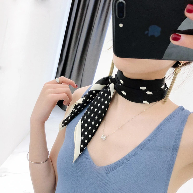 Новый модный шарф в горошек Корейском стиле винтажный женский 70x70 см |