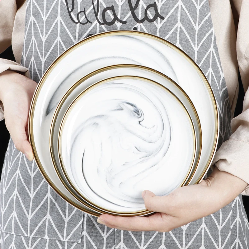 Керамические обеденные тарелки 7/8/10 дюймов блюда с золотой инкрустацией для