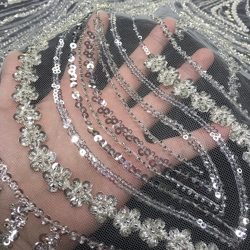 

Luxury Quality White Sequin Wedding Dress Material Guipure Embroidered Beaded Bridal Lace Fabric Textiles for Sewing Women Gown