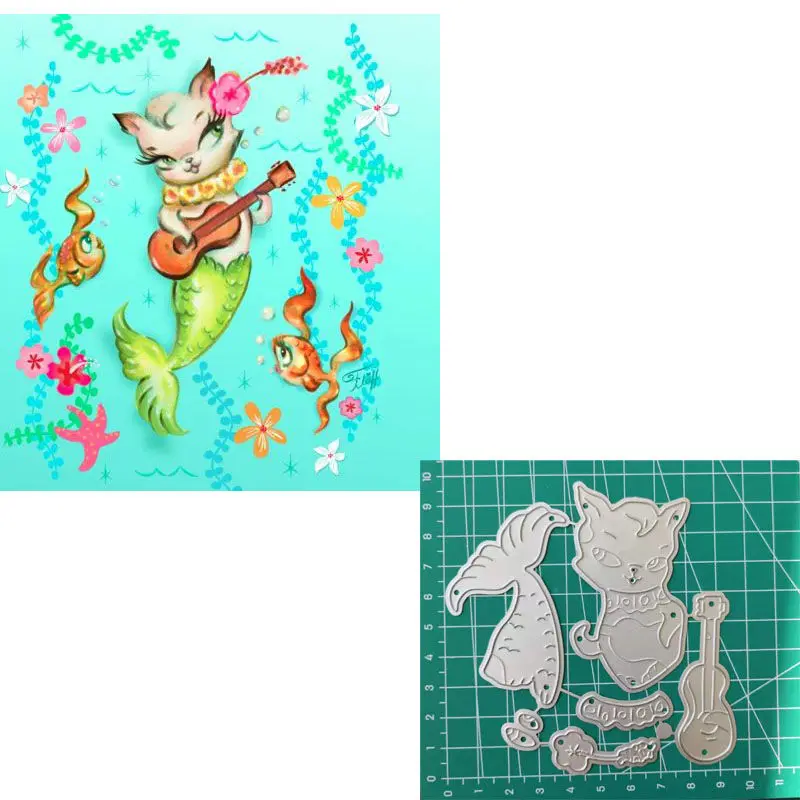 Рождественская маленькая кошка Русалочка высечка Новинка 2019 штампы Скрапбукинг