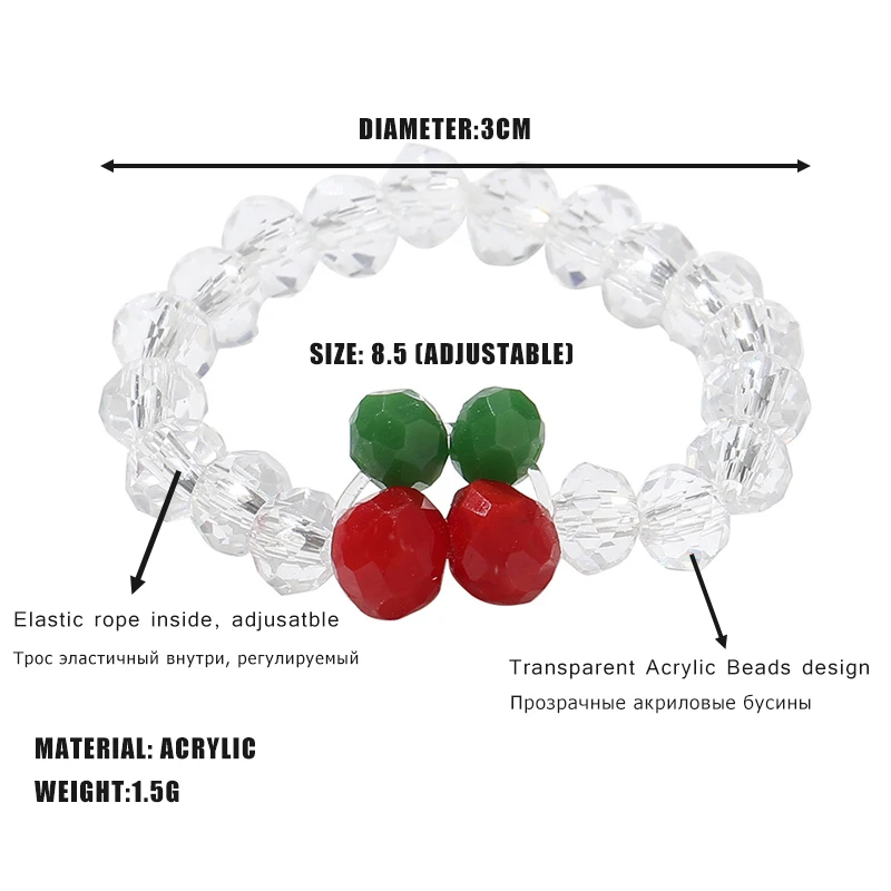 Trendy Decorative Transparent Resin Acrylic Beads Cherry Rings for Women Girl Adjustable Elastic Elegant Chic Party Ring Jewelry images - 6