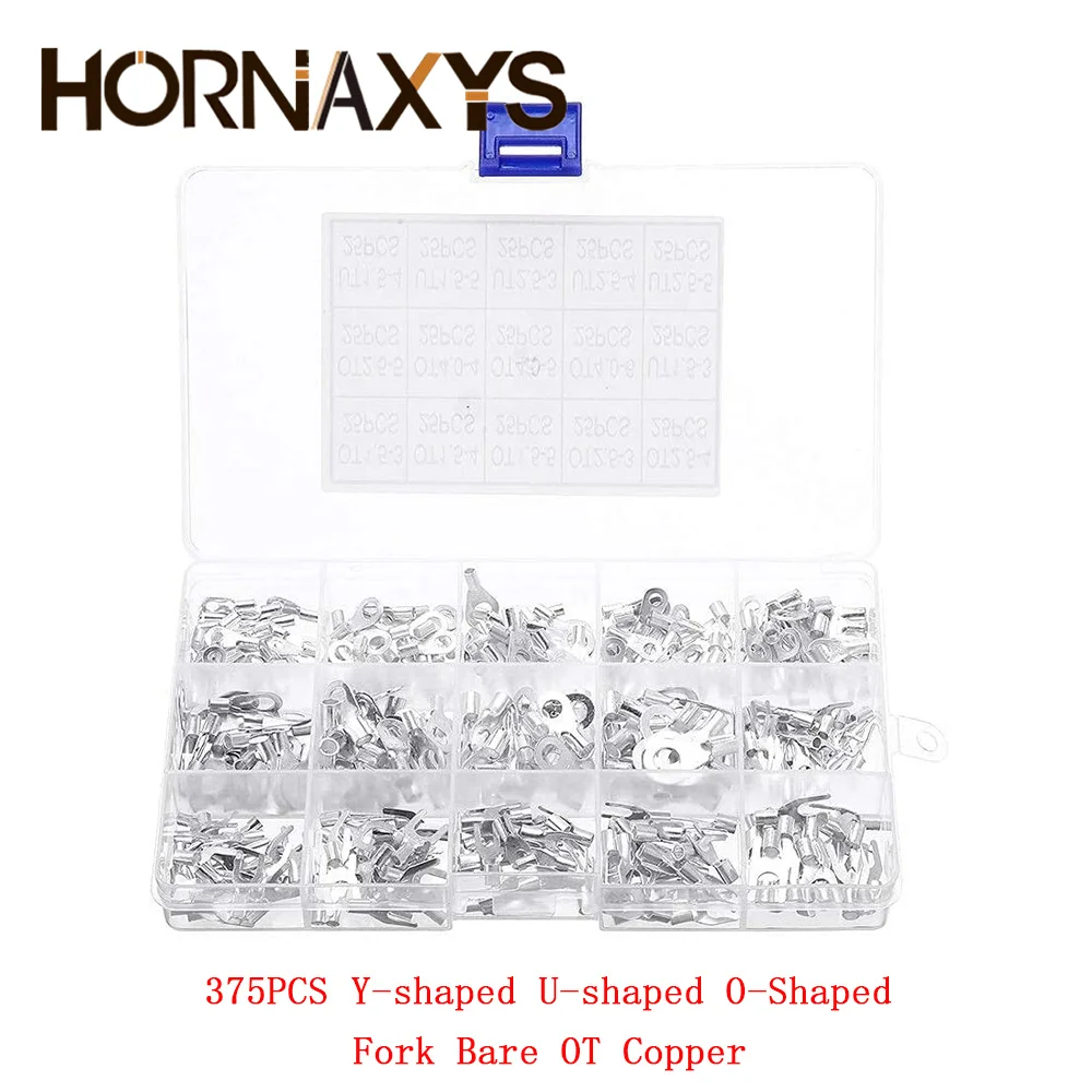 

375 шт./кор. холоднопрессованный терминал, Y-образные круглые U-образные обжимные клеммы из меди, обжимные клеммы, обжимные клеммы