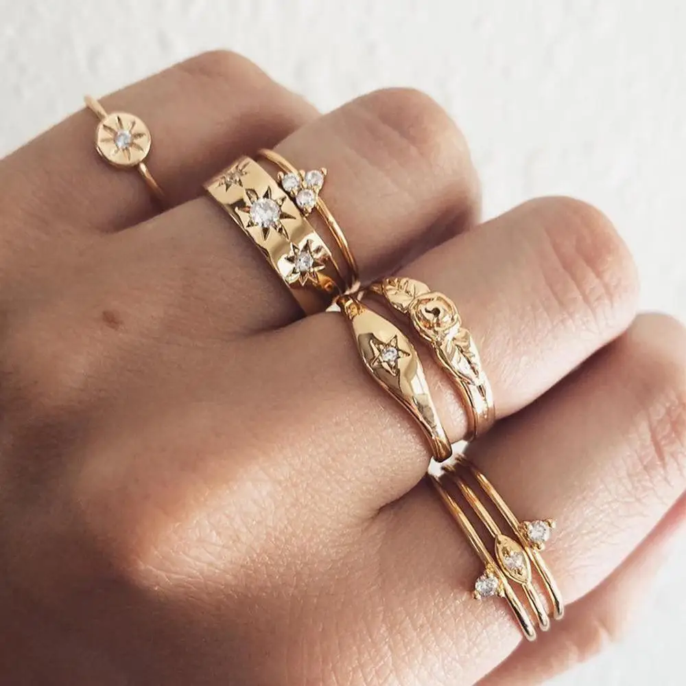 8 шт./компл. винтажные тотемные кольца для женщин Золотая Роза Свадебная