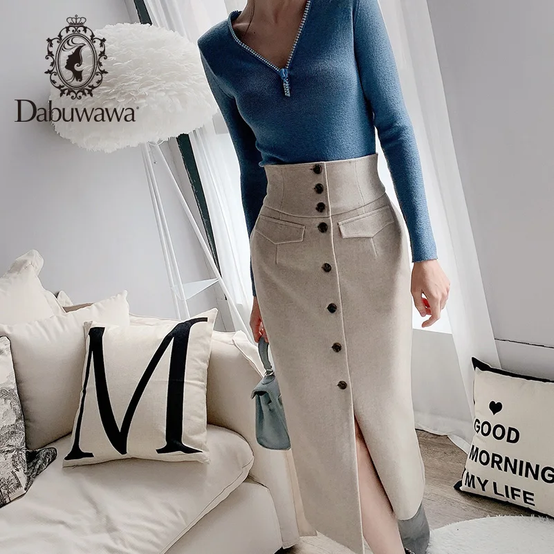 

Женская офисная юбка-карандаш Dabuwawa, однотонная облегающая юбка-карандаш длиной до колена, весна-осень, DN1DSK010