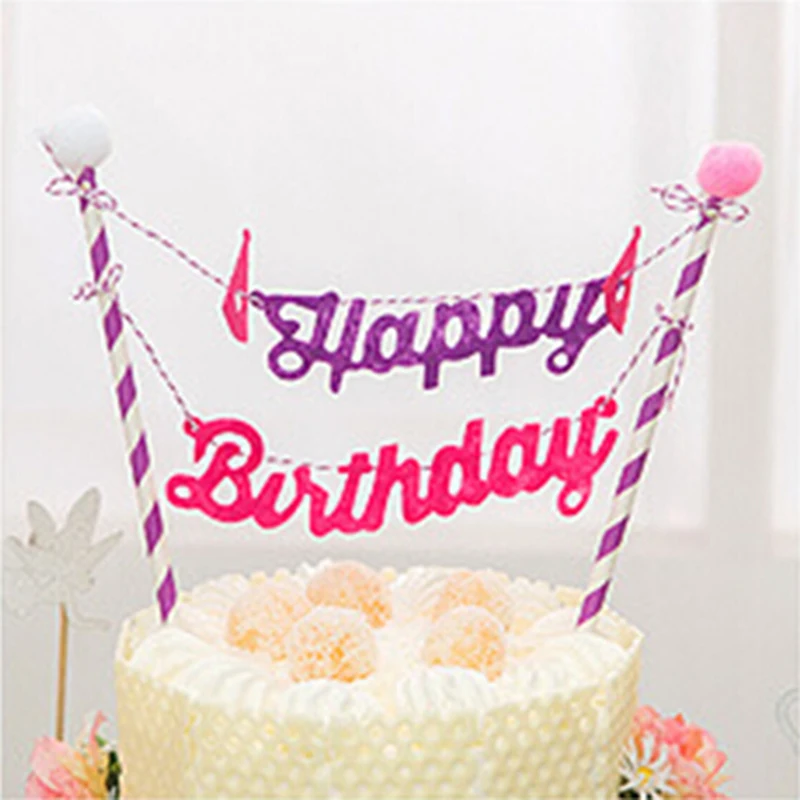 2 шт. милый мультяшный торт на день рождения треугольные буквы украшения с флагом