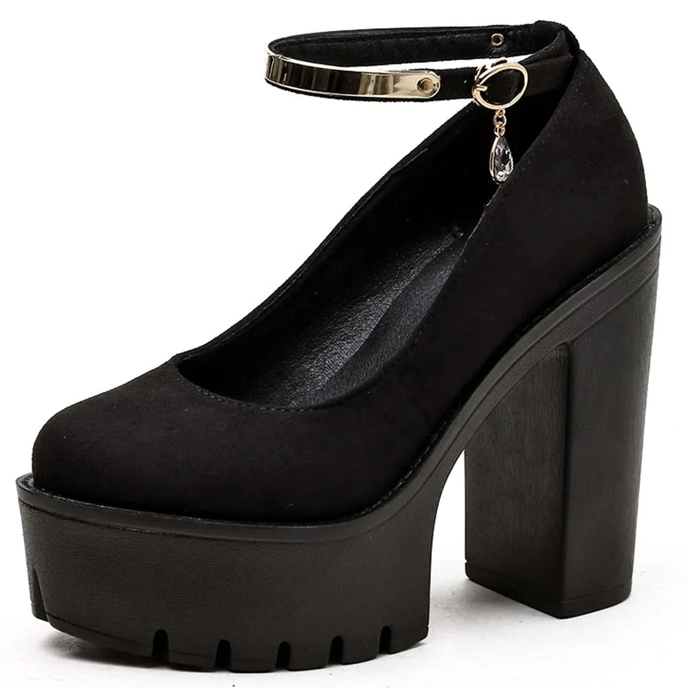 

Elegant Leisure Female Pumps Round Toe Buckle Strap Super High Heel Platform Office Lady Shoes Women