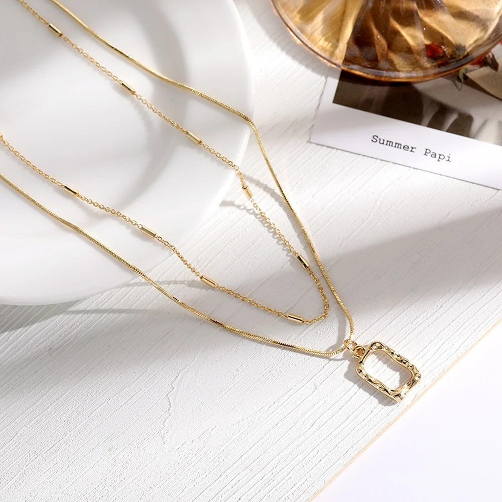 

2021 new Japanese and Korean fashion ladies party alloy double layer long clavicle necklace design fashion trend style necklace