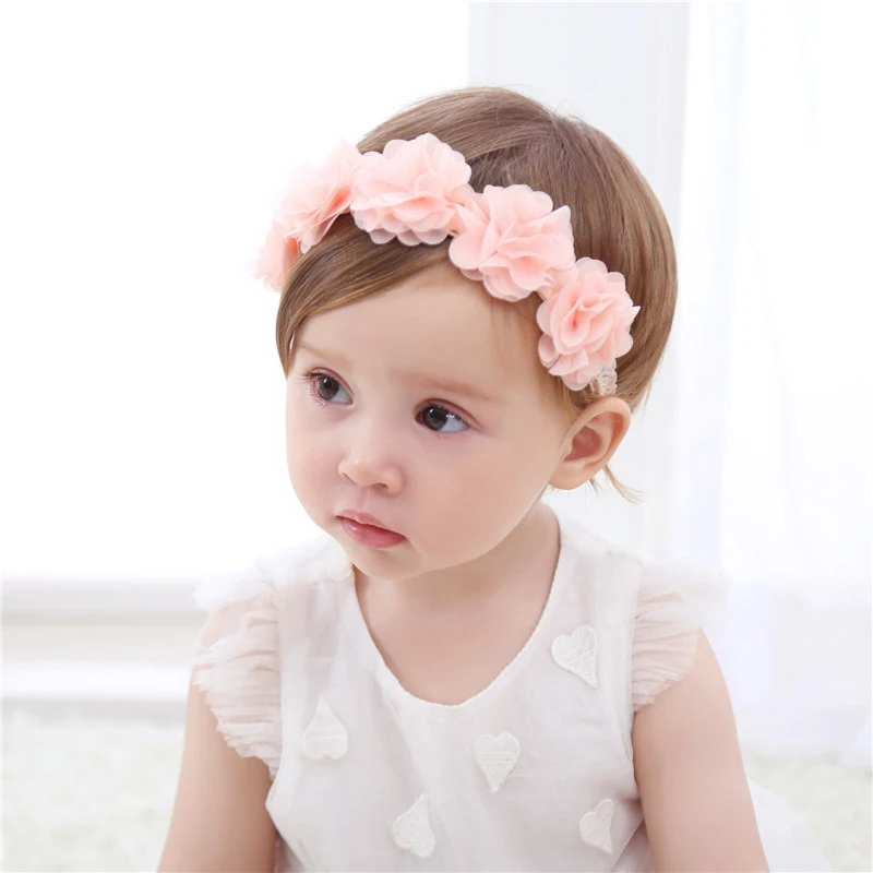 

Baby Headband Flowers Girls Pink Ribbon Hair Bands Handmade Headwear Hair Elastic Tiara For Girl Newborn Babies Hair Accessories