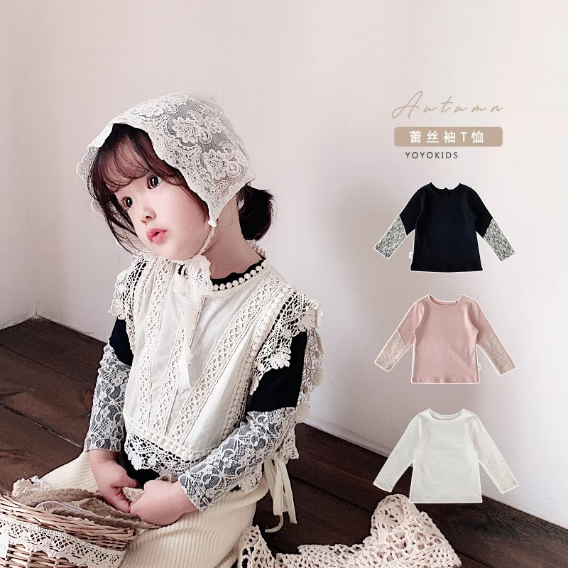 

Toddler baby girls shirt Spring autumn lace sleeve infant kids blouse cozy newborn baby photo props tops children bottom clothes