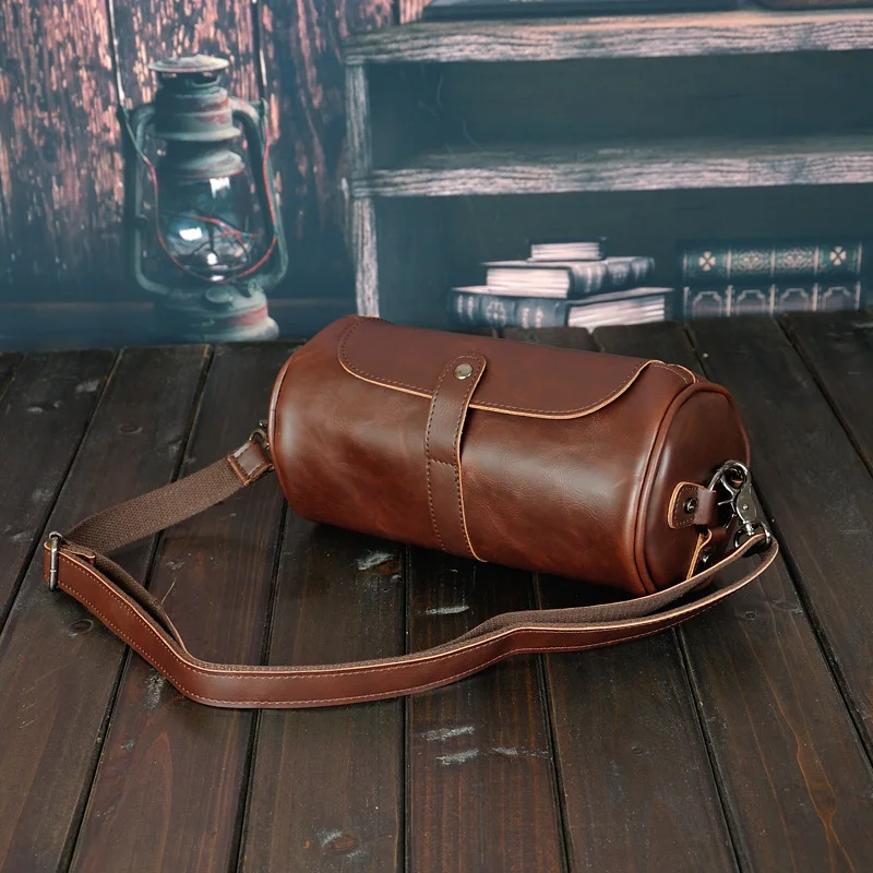 Weysfor New Casual Men Shoulder Bags Barrel-Shaped Light PU Leather Crossbody Bags Business Waterproof Sport Coin Purse for Men